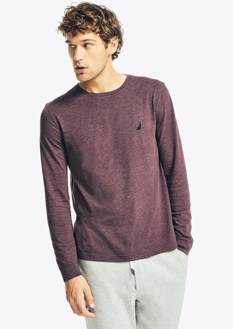 Nautica Mens Heathered Crewneck Long-Sleeve T-Shirt