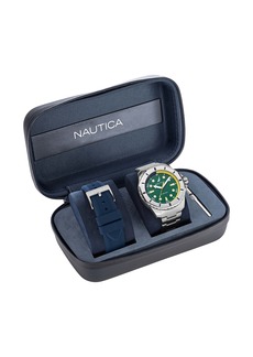 Nautica Mens Koh May Bay Recycled Stainless Steel And Silicone Watch Box Set