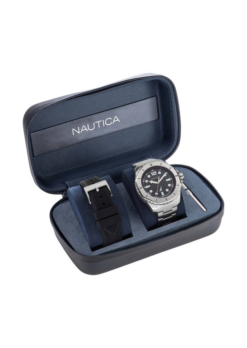Nautica Mens Koh May Bay Stainless Steel And Silicone Watch Box Set