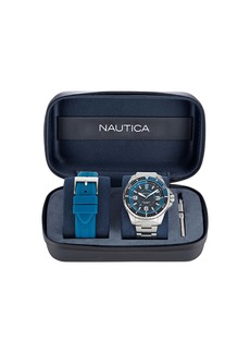 Nautica Mens Koh May Bay Stainless Steel And Silicone Watch Box Set