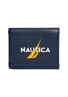 Nautica Men's Logo Rubber Leather Bifold Wallet - Navy