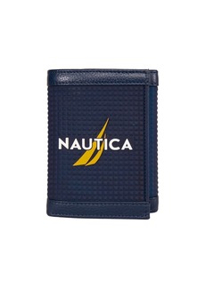 Nautica Men's Logo Rubber Leather Trifold Wallet - Navy