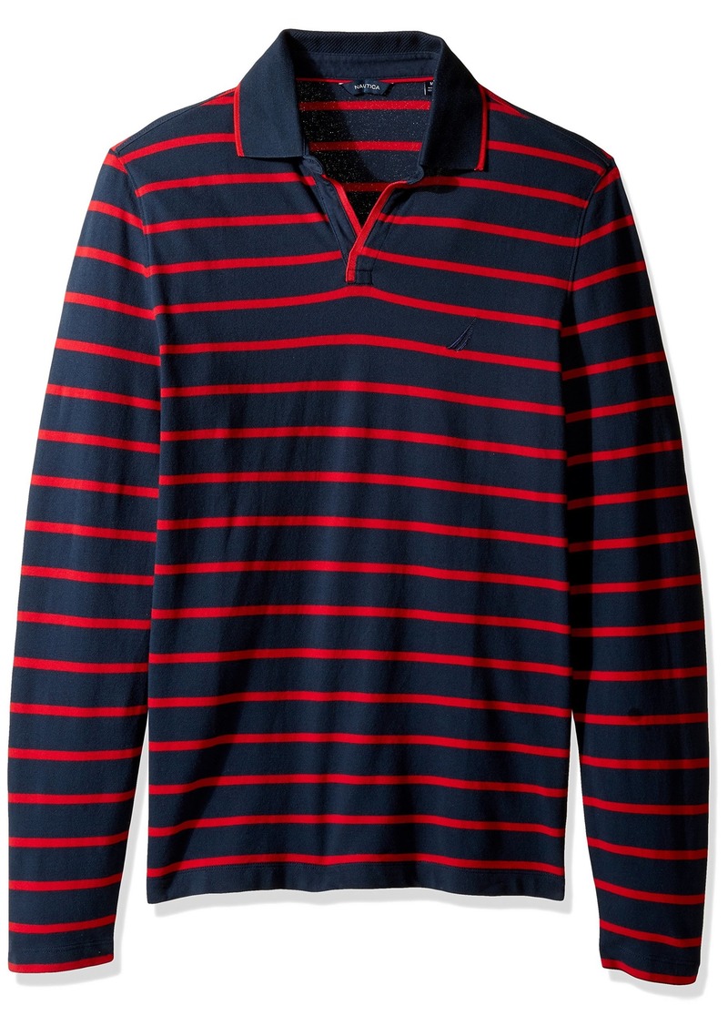 Nautica Nautica Men's Long Sleeve Stripe Johnny Collar Polo Shirt