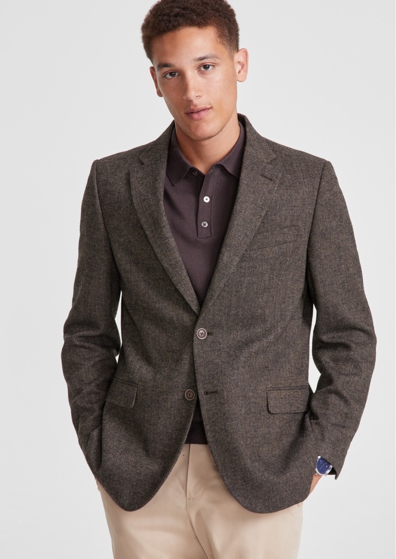 Nautica Men's Modern-Fit Solid Herringbone Tweed Sport Coat - Brown Herringbone