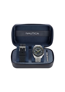 Nautica Mens Nautica Vintage Stainless Steel And Silicone Watch Box Set