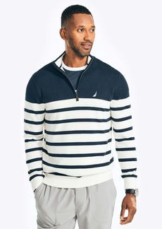 Nautica Mens Navtech Striped Quarter-Zip Sweater