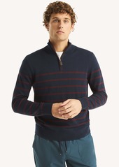 Nautica Mens Navtech Striped Quarter-Zip Sweater