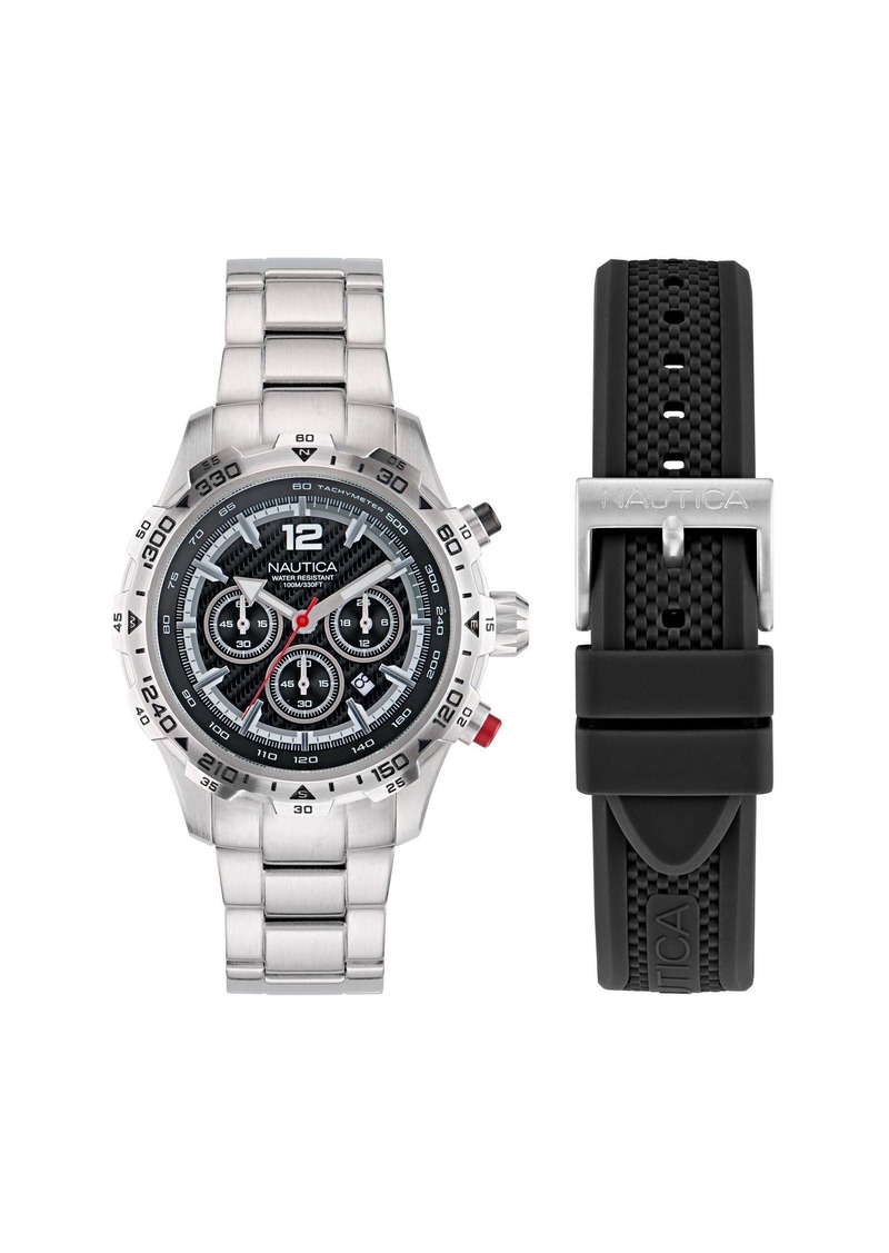 Nautica Mens Nst Stainless Steel And Silicone Quartz Analog Watch