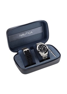 Nautica Mens Pacific Beach Stainless Steel And Silicone Watch Box Set