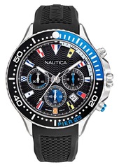 Nautica Men's Pier 25 Chrono Black, Blue Silicone Strap Watch 48mm