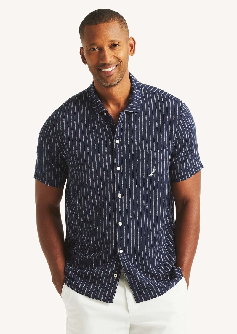 Nautica Mens Printed Linen Short-Sleeve Shirt