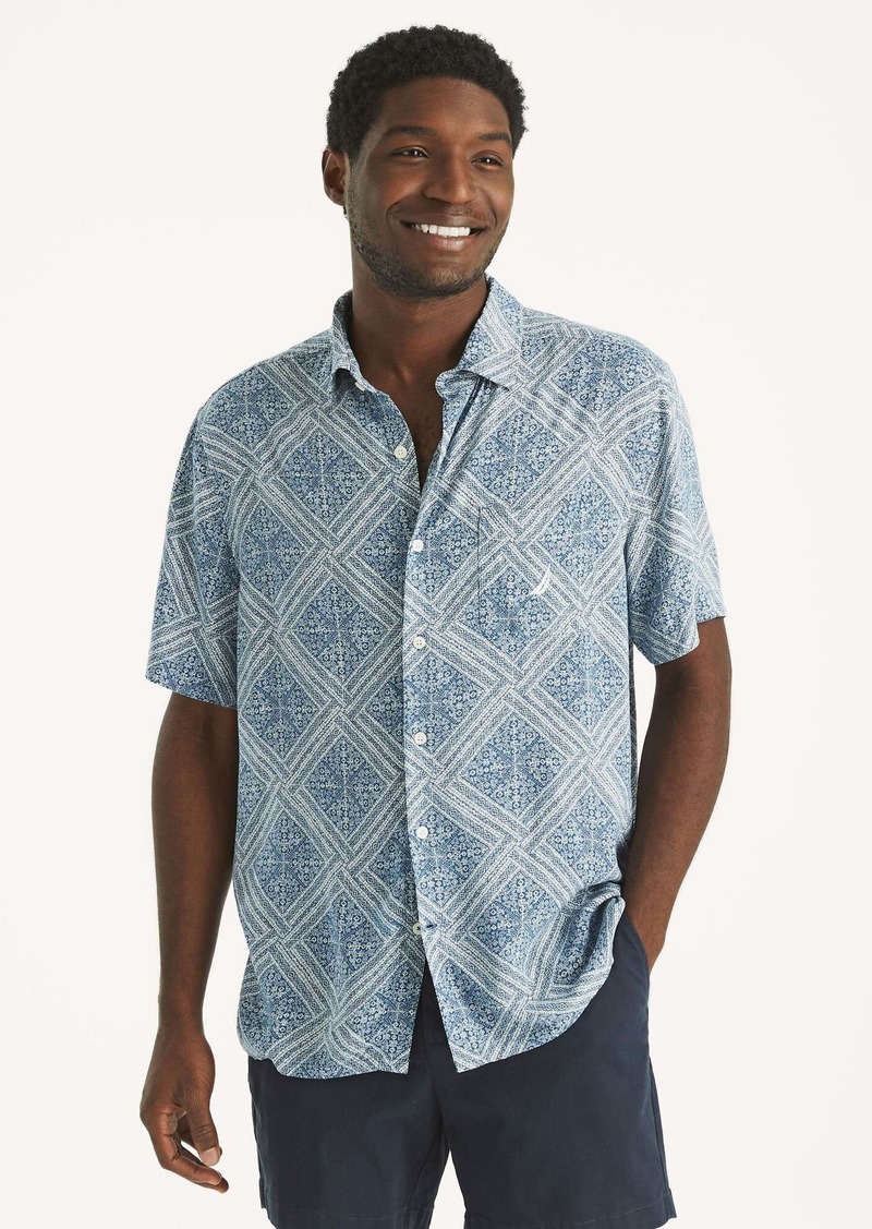 Nautica Mens Printed Linen Short-Sleeve Shirt