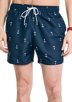 "Nautica Men's Quick Dry Anchor Print 5"" Swim Trunks - Navy"
