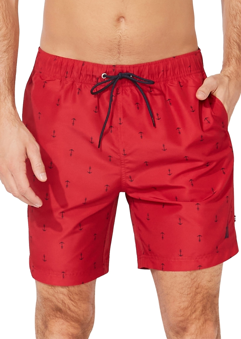 "Nautica Men's Quick-Dry Anchor-Print 8"" Swim Trunks - Nautica Red"