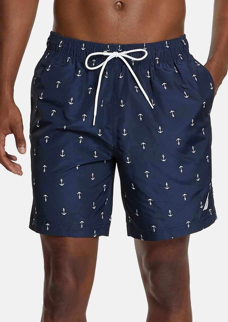 "Nautica Men's Quick-Dry Anchor-Print 8"" Swim Trunks - Navy"