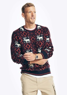 Nautica Mens Reissue Moose Print Crewneck Sweater