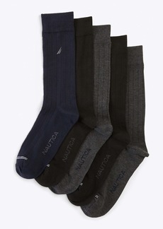 Nautica Mens Solid Ribbed Dress Socks, 5-Pack