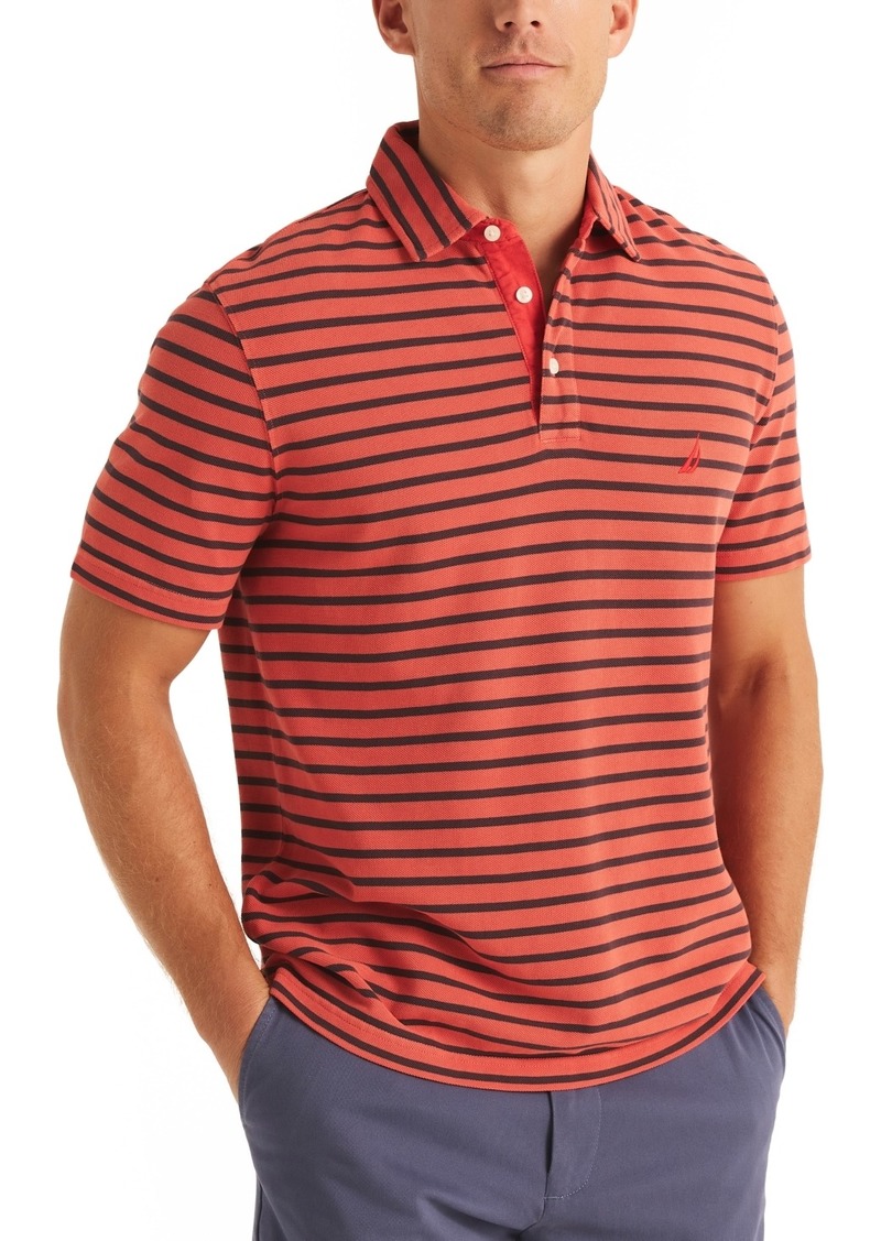 Nautica Men's Striped Pique Short Sleeve Polo Shirt - Pepper Red