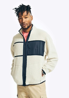Nautica Mens Sustainably Crafted Faux Shearling Full-Zip Sweatshirt