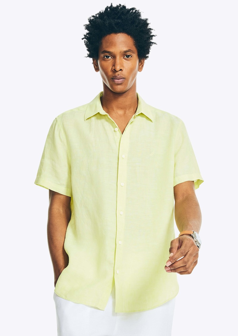 Nautica Mens Sustainably Crafted Linen Short-Sleeve Shirt