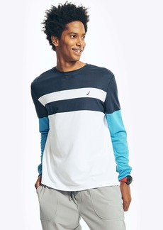 Nautica Mens Sustainably Crafted Navtech Chest-Stripe Long-Sleeve T-Shirt