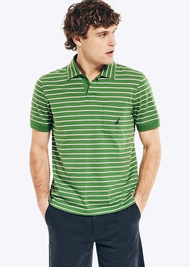 Nautica Mens Sustainably Crafted Striped Johnny Collar Polo