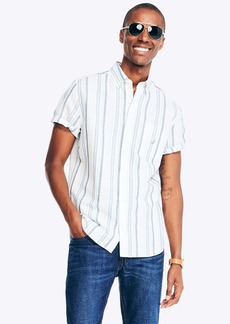 Nautica Mens Sustainably Crafted Striped Linen Short-Sleeve Shirt
