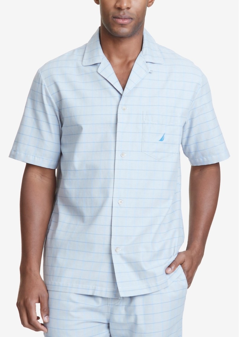 Nautica Men's Windowpane Plaid Cotton Pajama Shirt - Natural Grey