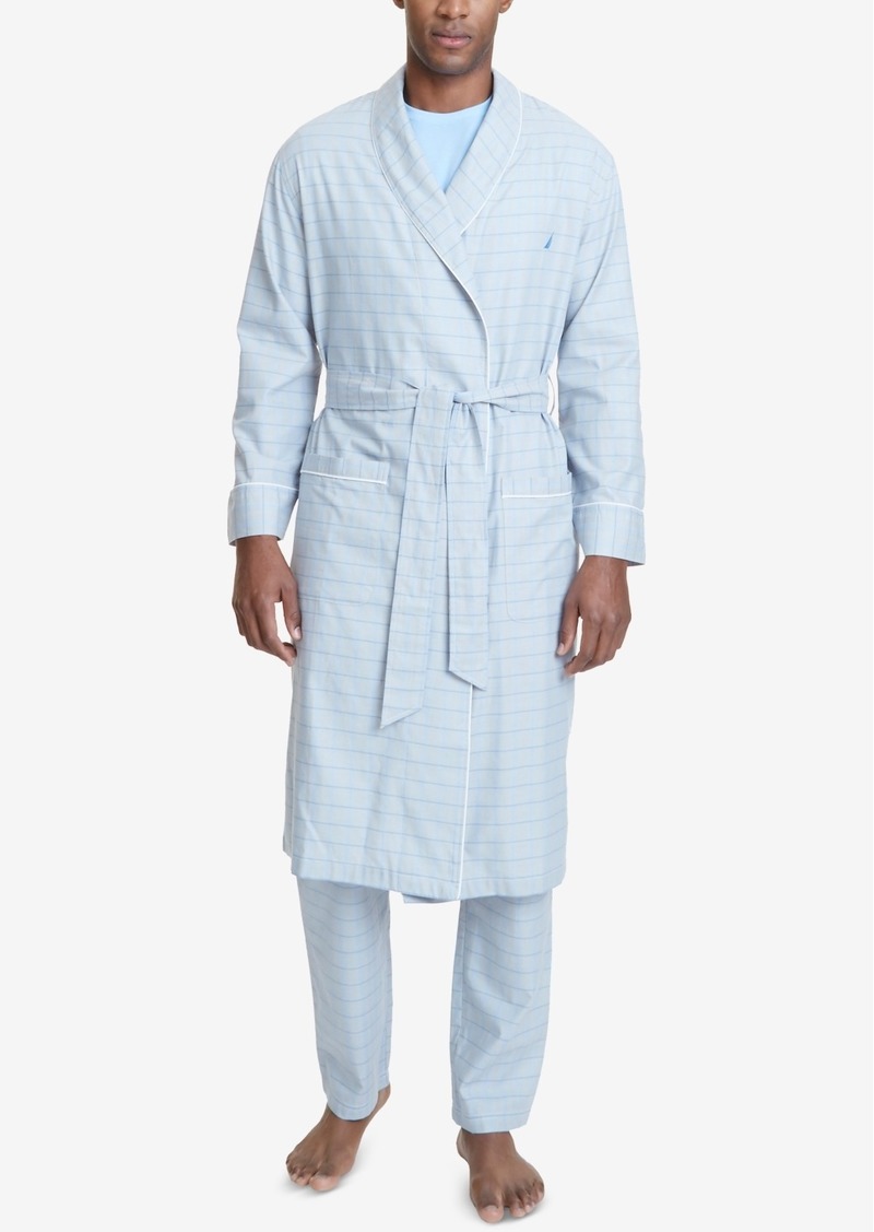 Nautica Men's Windowpane Plaid Cotton Robe - Light Blue