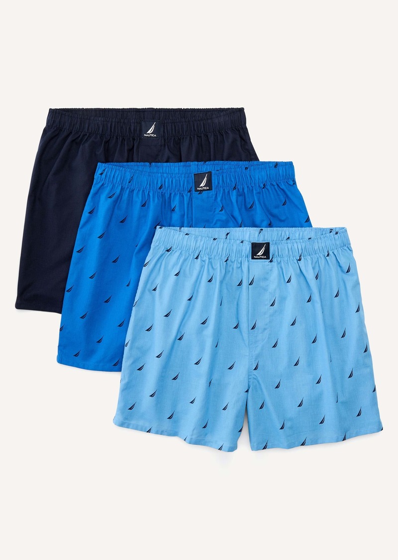 Nautica Mens Woven Boxer, 3-Pack