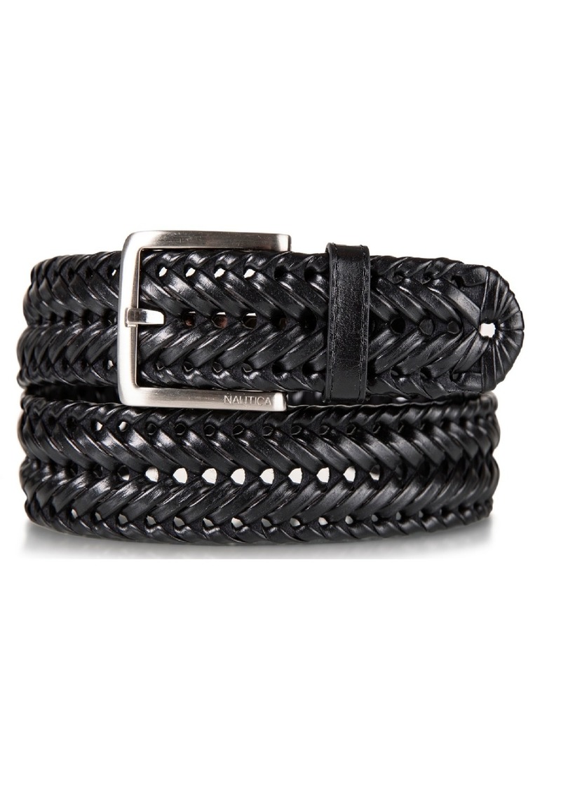 Nautica Men's Woven Leather Belt - Black