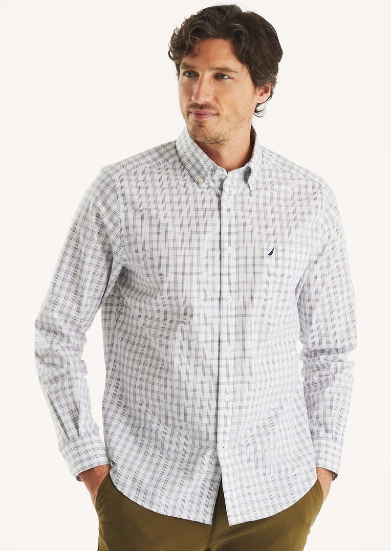 Nautica Mens Wrinkle-Resistant Plaid Wear To Work Shirt