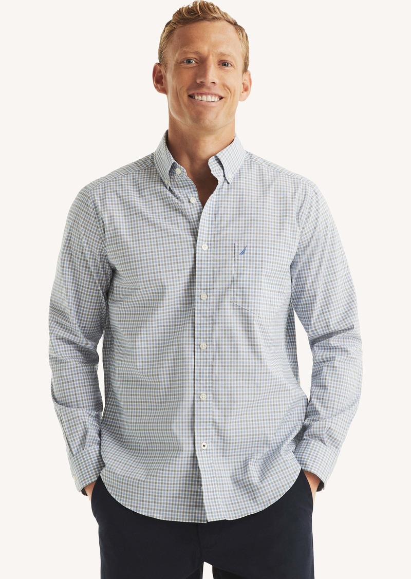 Nautica Mens Wrinkle-Resistant Plaid Wear To Work Shirt