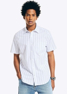 Nautica Mens Wrinkle-Resistant Striped Wear To Work Short-Sleeve Shirt