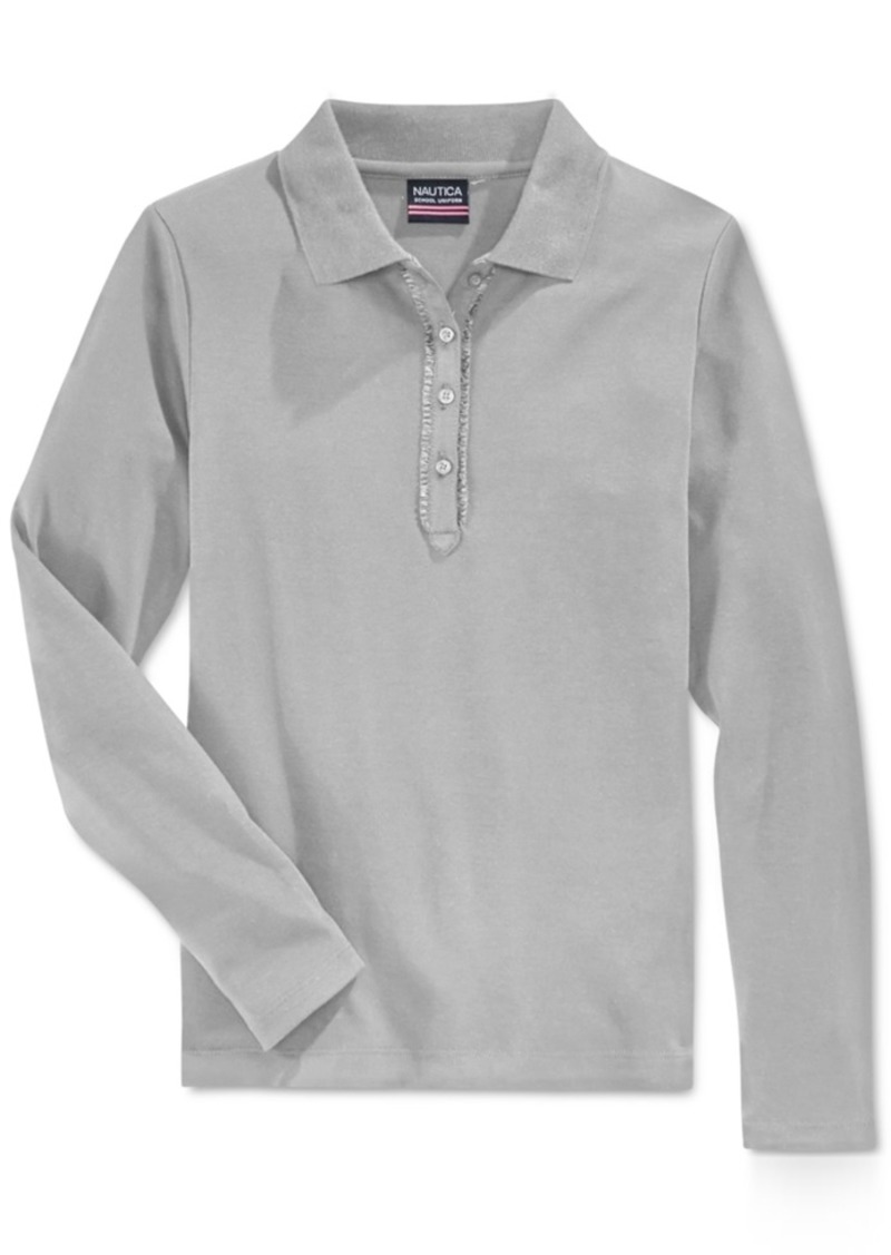 Nautica Nautica School Uniform Ruffled Long-Sleeve Polo Shirt, Big ...