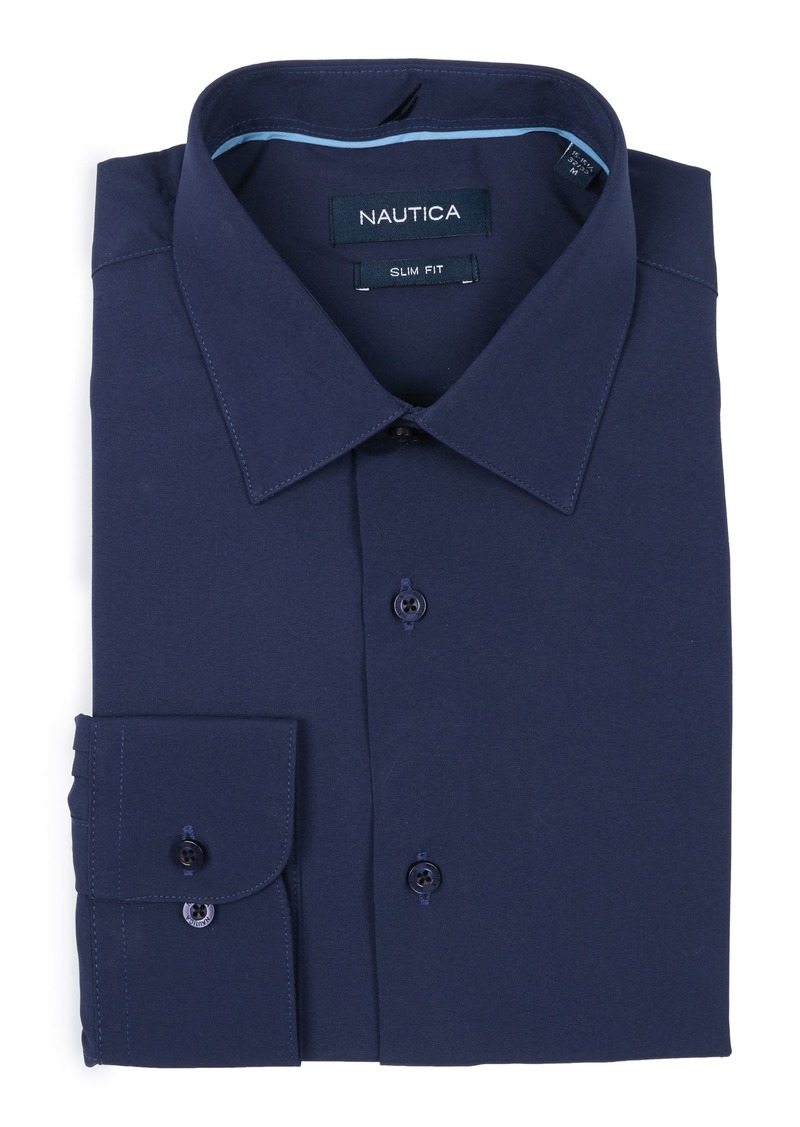 Nautica Slim Fit Solid Stretch Button-Up Shirt in New Navy at Nordstrom Rack