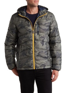Nautica Water Resistant Hooded Puffer Jacket in Green Camo at Nordstrom Rack
