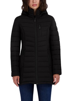 Nautica Women's 3/4 Midweight Stretch Puffer Jacket with Hood