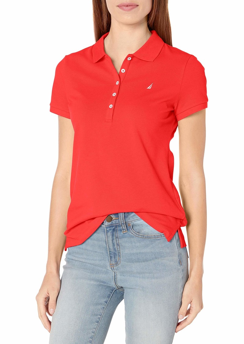 Nautica womens 5-button Short Sleeve Breathable 100% Cotton Polo Shirt   US