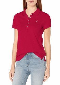 Nautica Women's 5-Button Short Sleeve Breathable 100% Cotton Polo Shirt Red