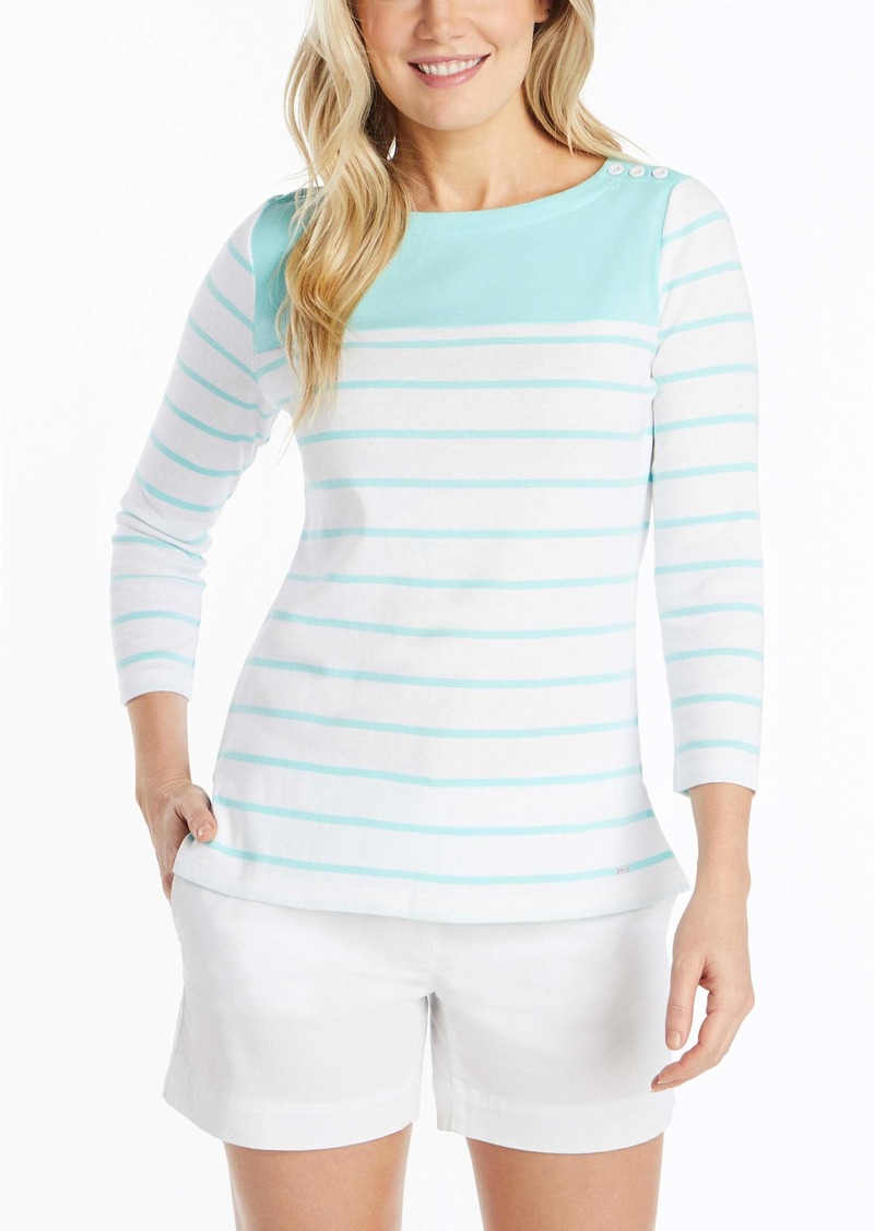 Nautica Women's Boatneck 3/4 Sleeve 100% Cotton Shirt