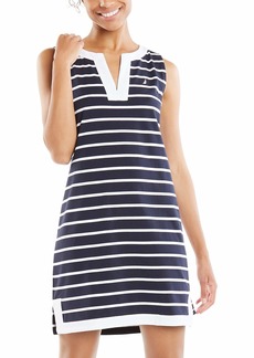 Nautica womens Breton Stripes Sleeveless V-neck Stretch Cotton Polo Casual Dress   US