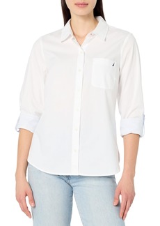 Nautica Women's Button Front Long Sleeve Roll Tab Shirt
