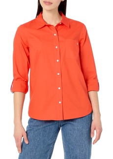 Nautica Women's Button Front Long Sleeve Roll Tab Shirt