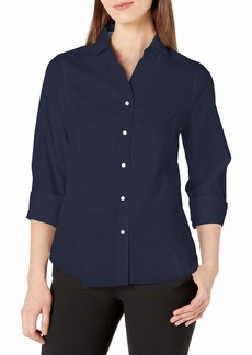 Nautica womens Casual Comfort 3/4 Sleeve Solid Button Down Shirt   US