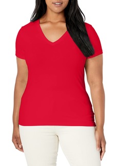 Nautica Women's Easy Comfort V-Neck Supersoft Stretch Cotton T-Shirt Red