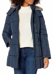 Nautica Women's Heavy Weight Quilted Jacket with Faux Fur Trim