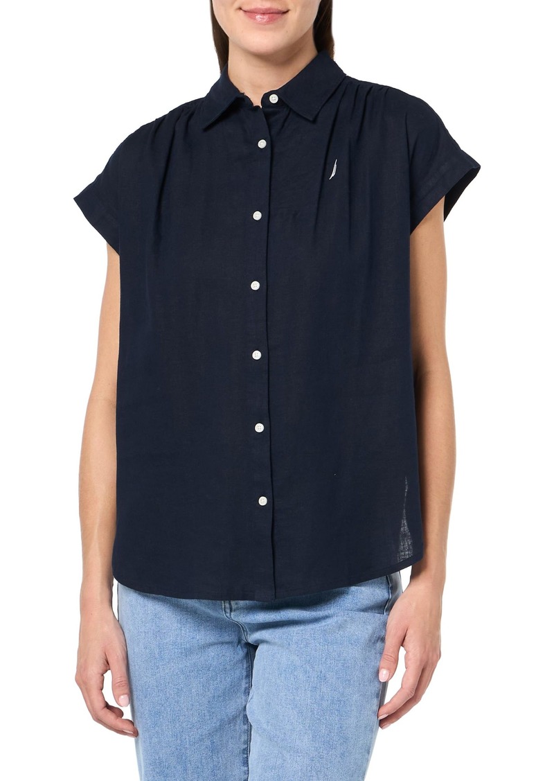 Nautica Women's Linen Blend Short Sleeve Button Through Shirt