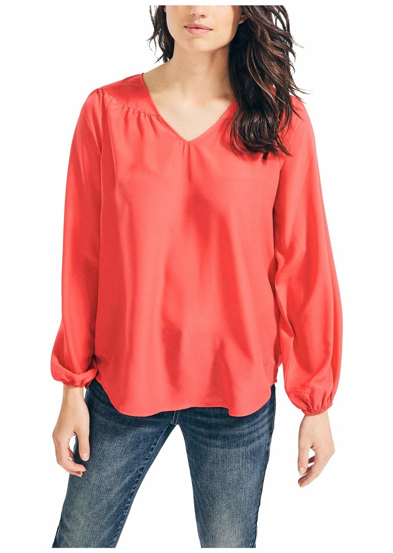 Nautica womens Nautica Women's Long Sleeve V-neck Woven Shirt Blouse   US