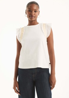 Nautica Womens Ruffle Sleeve Top With Contrast Stitch